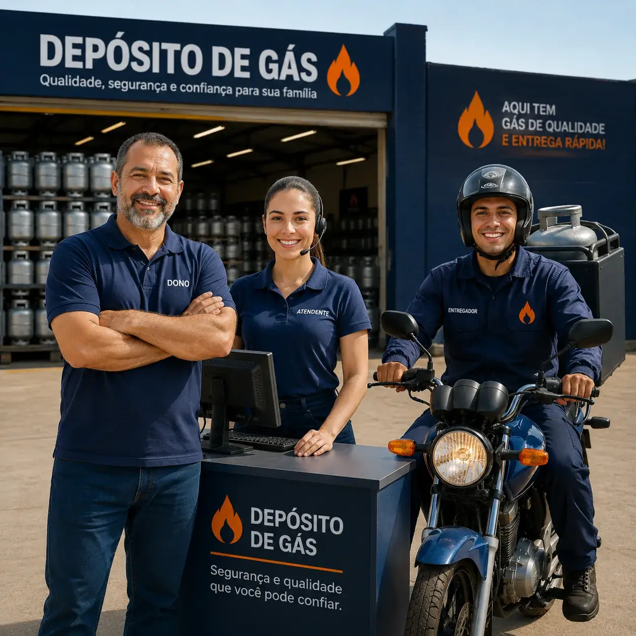 Entregador uniformizado de gás de cozinha em Sorocaba